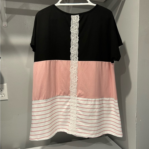 SHEIN Curve Striped Color Block Lace Tee - Picture 7 of 9